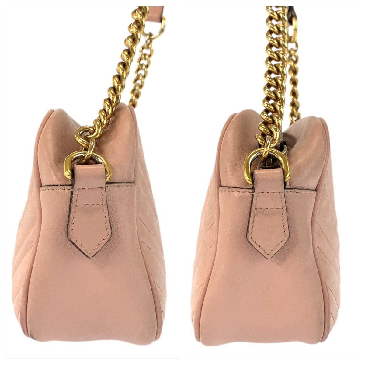 23350
GUCCI グッチ GGマーモント ピンク ゴールド金具 レザー 447632 ショルダーバッグ ポシェット レディース AB80