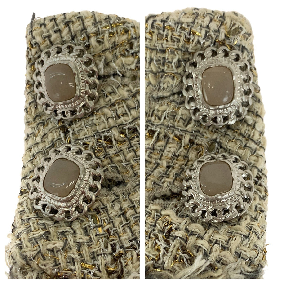 23352
CHANEL シャネル ツイード ココマークハンガー付き サイズ34 ベージュ ゴールド金具 コットン / シルク P38115 スカート レディース A38