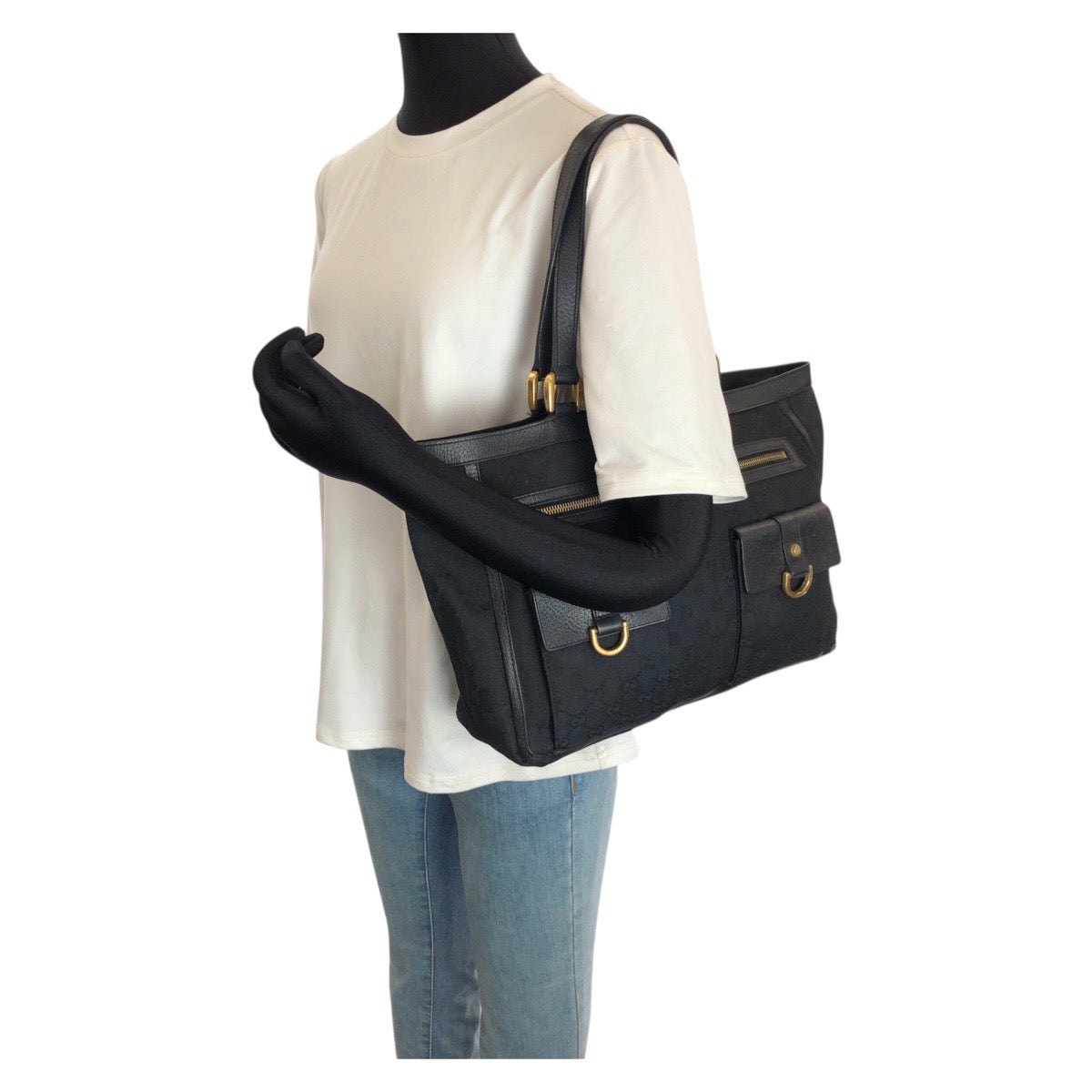 23357
GUCCI グッチ アビー ブラック 黒 ゴールド金具 GGキャンバス / レザー 146247 トートバッグ ショルダーバッグ レディース AB28