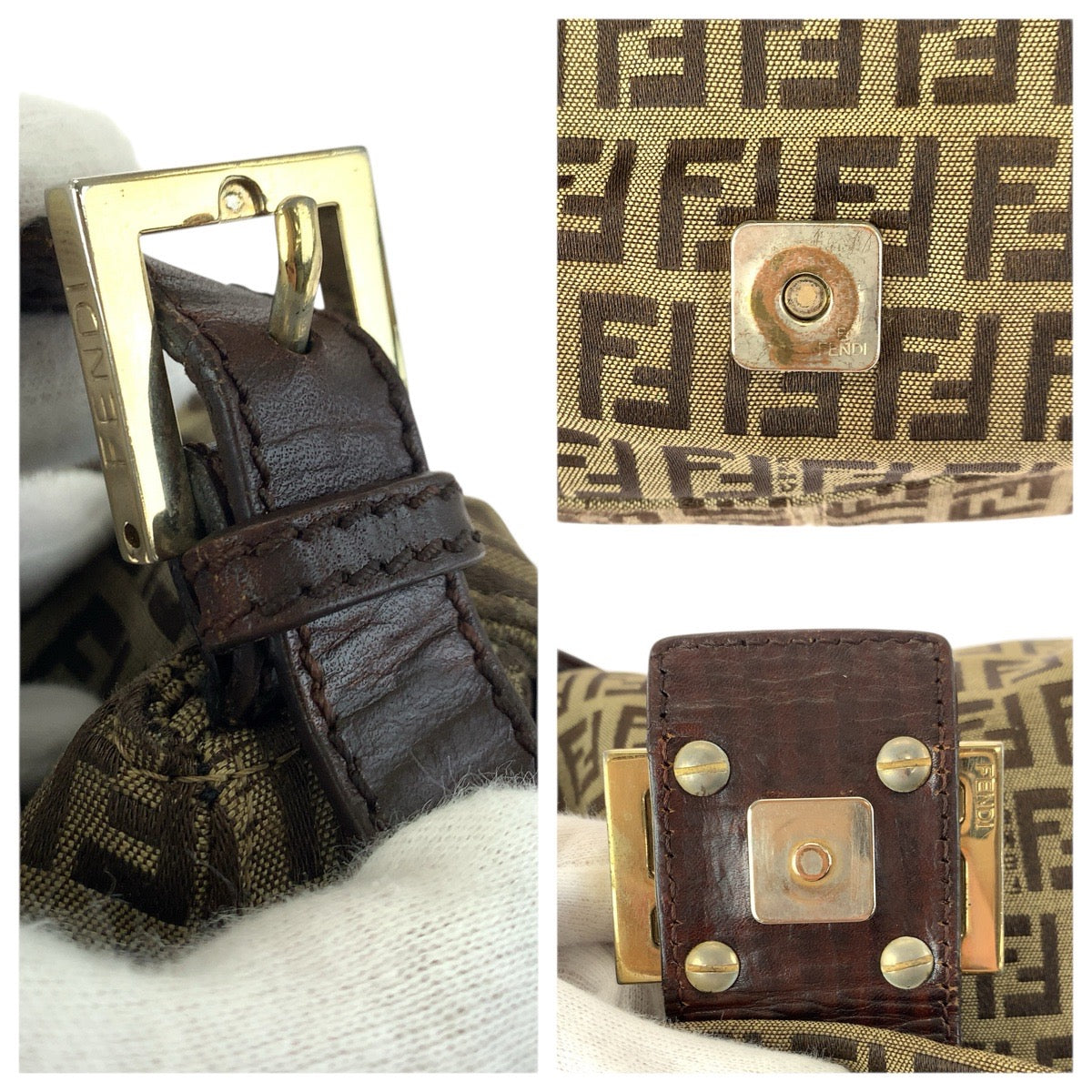 23361
FENDI フェンディ ヴィンテージ ズッキーノ マンマバケット ブラウン ゴールド金具 キャンバス / レザー 8BR001 ショルダーバッグ ハンドバッグ レディース AB80