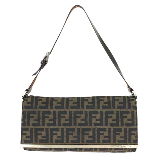 23362
FENDI フェンディ ヴィンテージ ズッカ ブラウン シルバー金具 キャンバス / レザー ショルダーバッグ ハンドバッグ レディース AB42