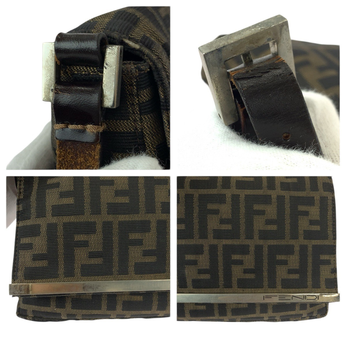 23362
FENDI フェンディ ヴィンテージ ズッカ ブラウン シルバー金具 キャンバス / レザー ショルダーバッグ ハンドバッグ レディース AB42