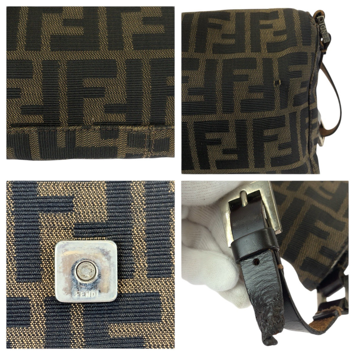 23362
FENDI フェンディ ヴィンテージ ズッカ ブラウン シルバー金具 キャンバス / レザー ショルダーバッグ ハンドバッグ レディース AB42