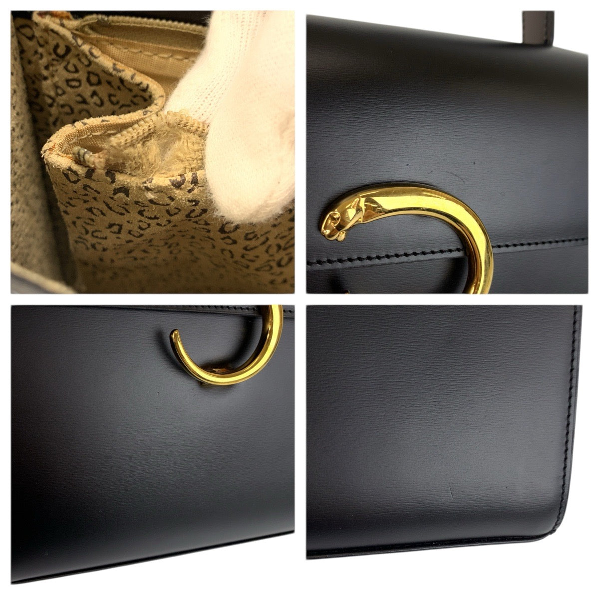 23363
CARTIER カルティエ パンテール ブラック 黒 ゴールド金具 レザー ハンドバッグ レディース A63