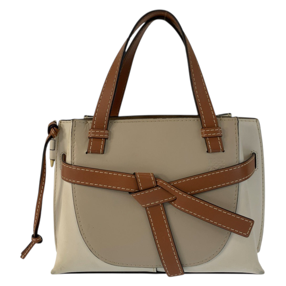 23365
LOEWE ロエベ ゲートトップハンドル ベージュ ブラウン ゴールド金具 レザー ハンドバッグ レディース AB56