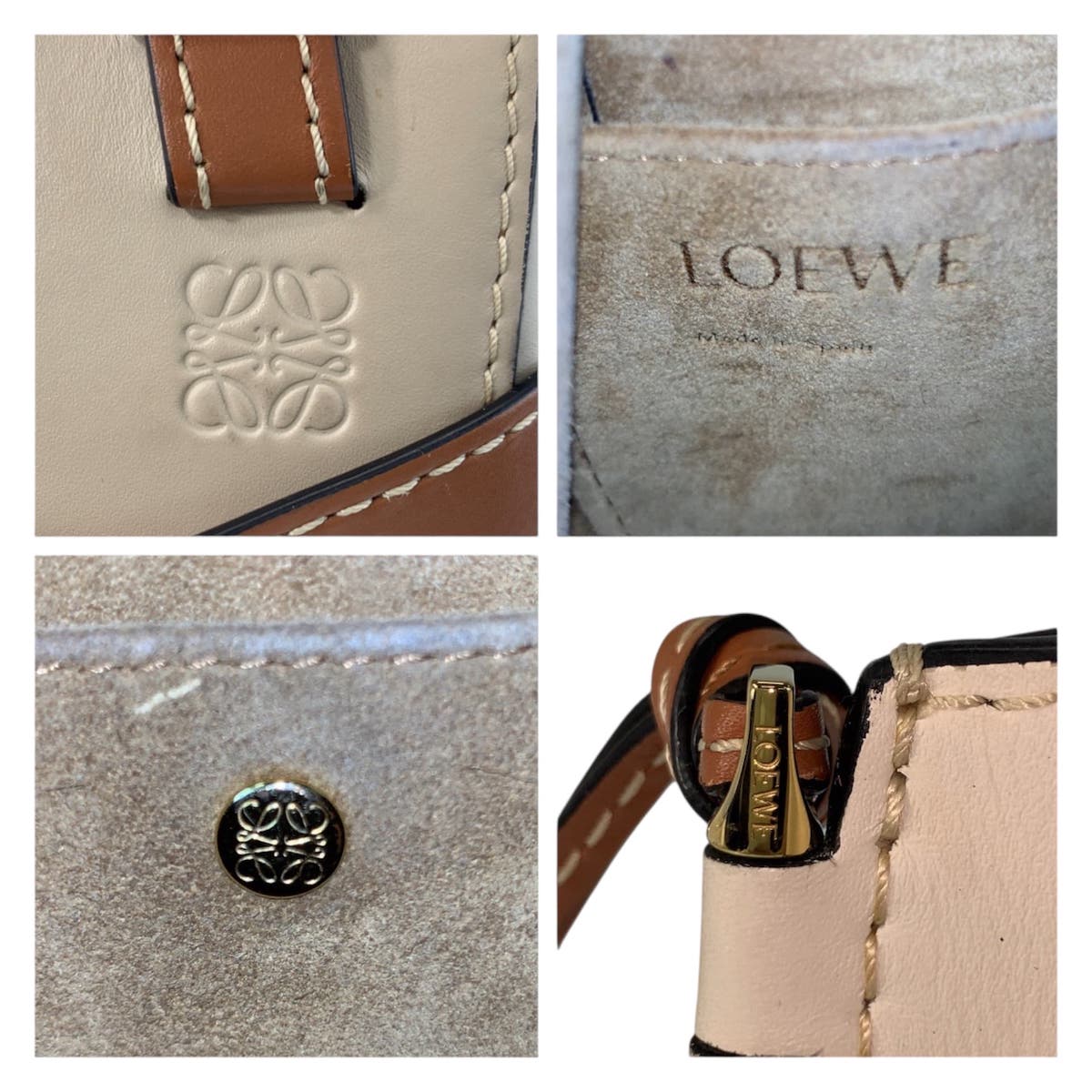 23365
LOEWE ロエベ ゲートトップハンドル ベージュ ブラウン ゴールド金具 レザー ハンドバッグ レディース AB56
