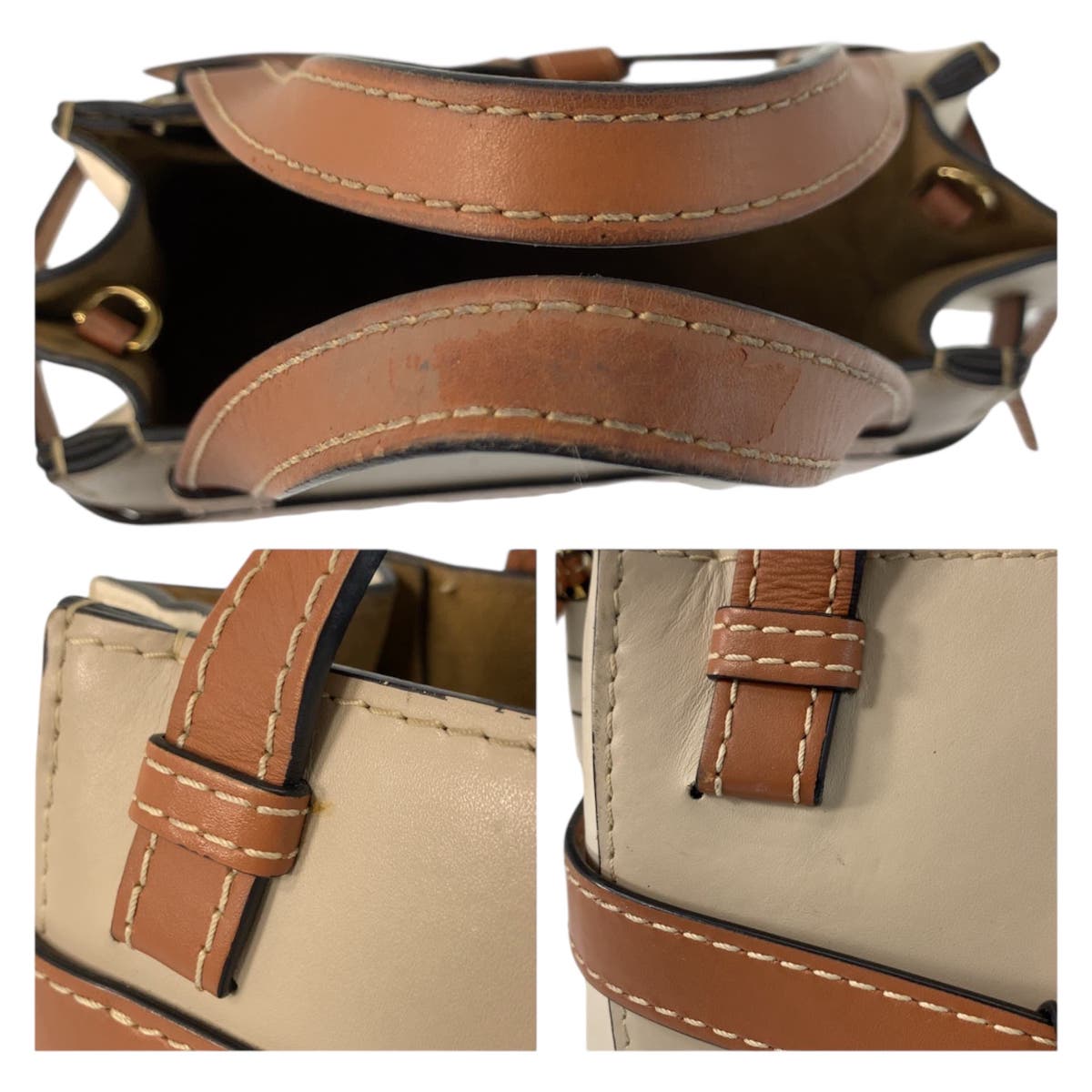 23365
LOEWE ロエベ ゲートトップハンドル ベージュ ブラウン ゴールド金具 レザー ハンドバッグ レディース AB56