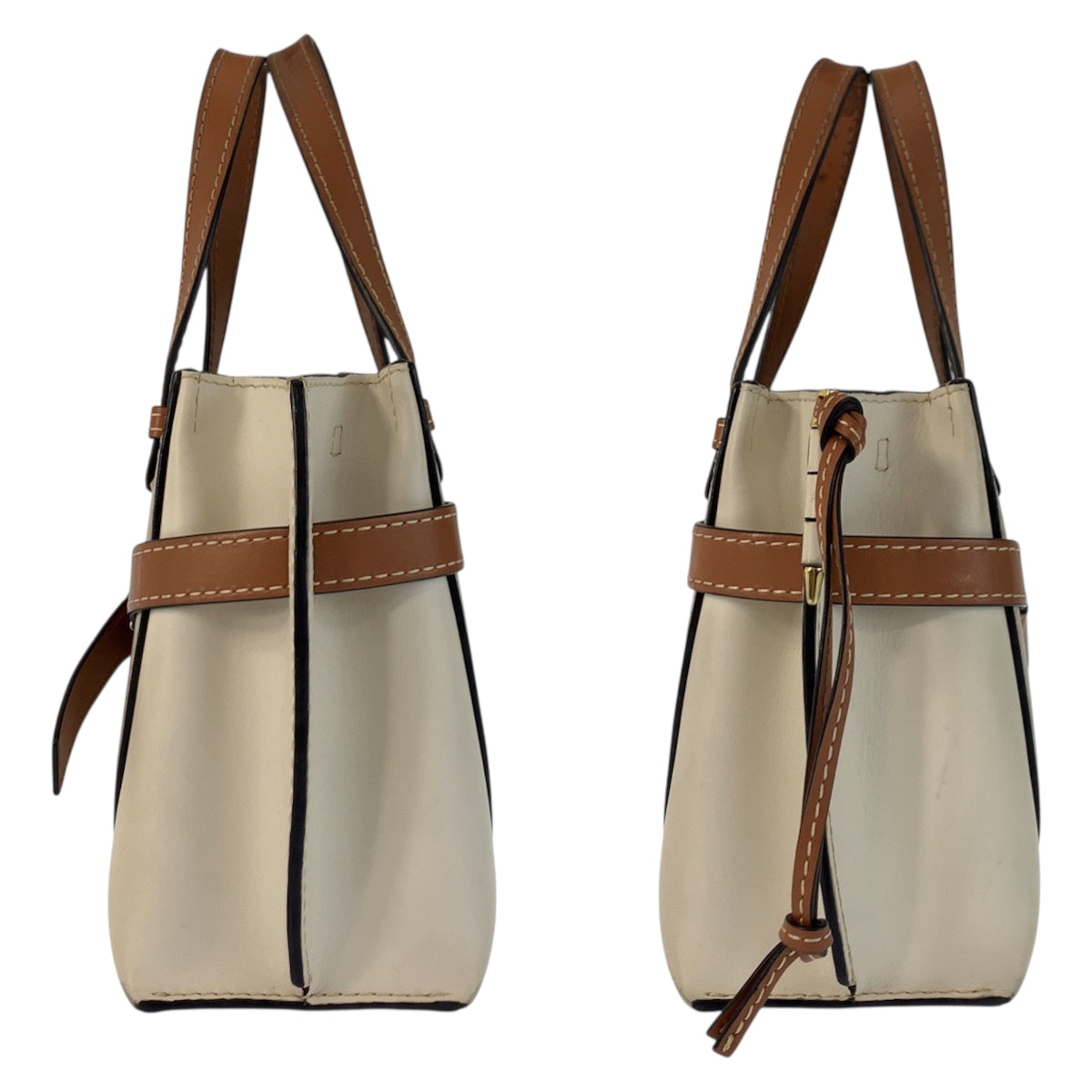23365
LOEWE ロエベ ゲートトップハンドル ベージュ ブラウン ゴールド金具 レザー ハンドバッグ レディース AB56
