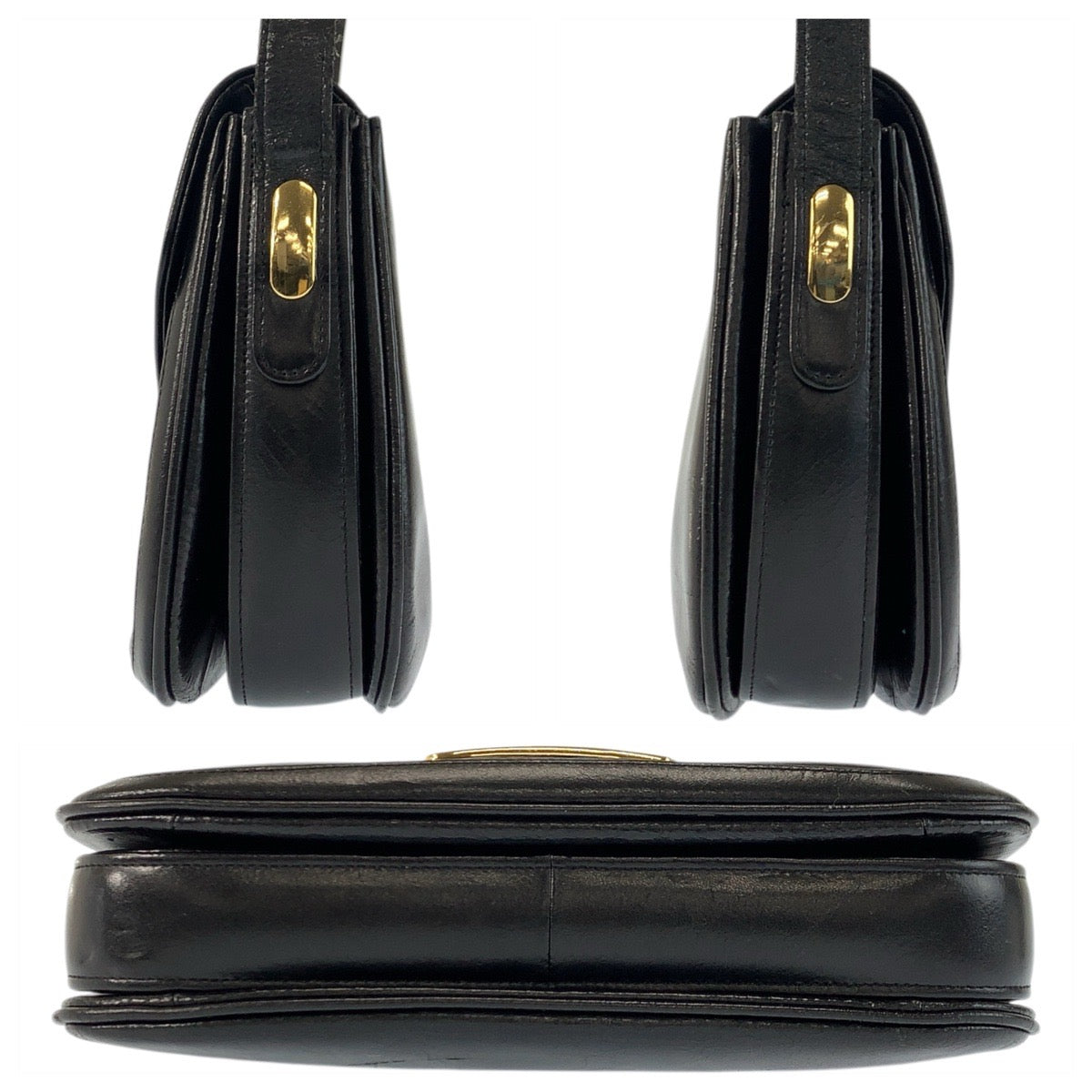 23366
CELINE セリーヌ 馬車金具 ブラック 黒 ゴールド金具 レザー ショルダーバッグ レディース AB50
