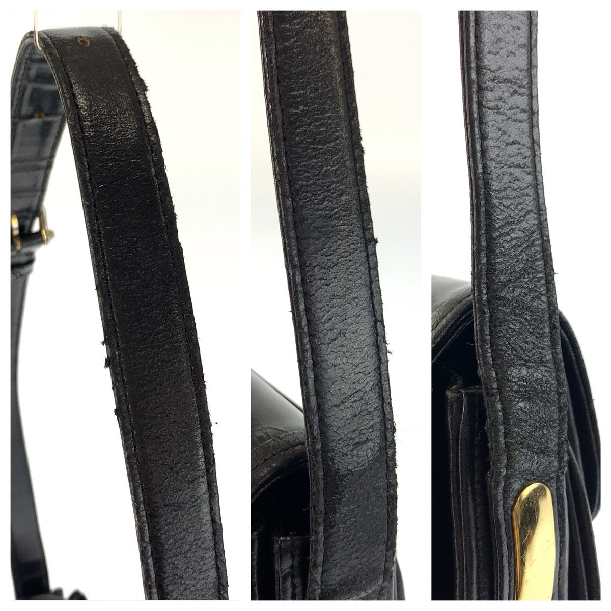23366
CELINE セリーヌ 馬車金具 ブラック 黒 ゴールド金具 レザー ショルダーバッグ レディース AB50