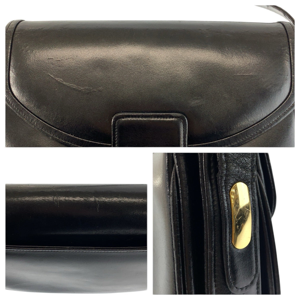 23366
CELINE セリーヌ 馬車金具 ブラック 黒 ゴールド金具 レザー ショルダーバッグ レディース AB50