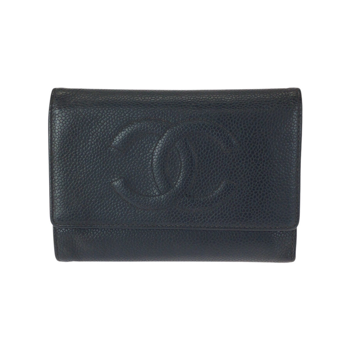 23370
CHANEL シャネル ヴィンテージ ココマーク ブラック 黒 ゴールド金具 キャビアスキン 折財布 コンパクトウォレット レディース AB35