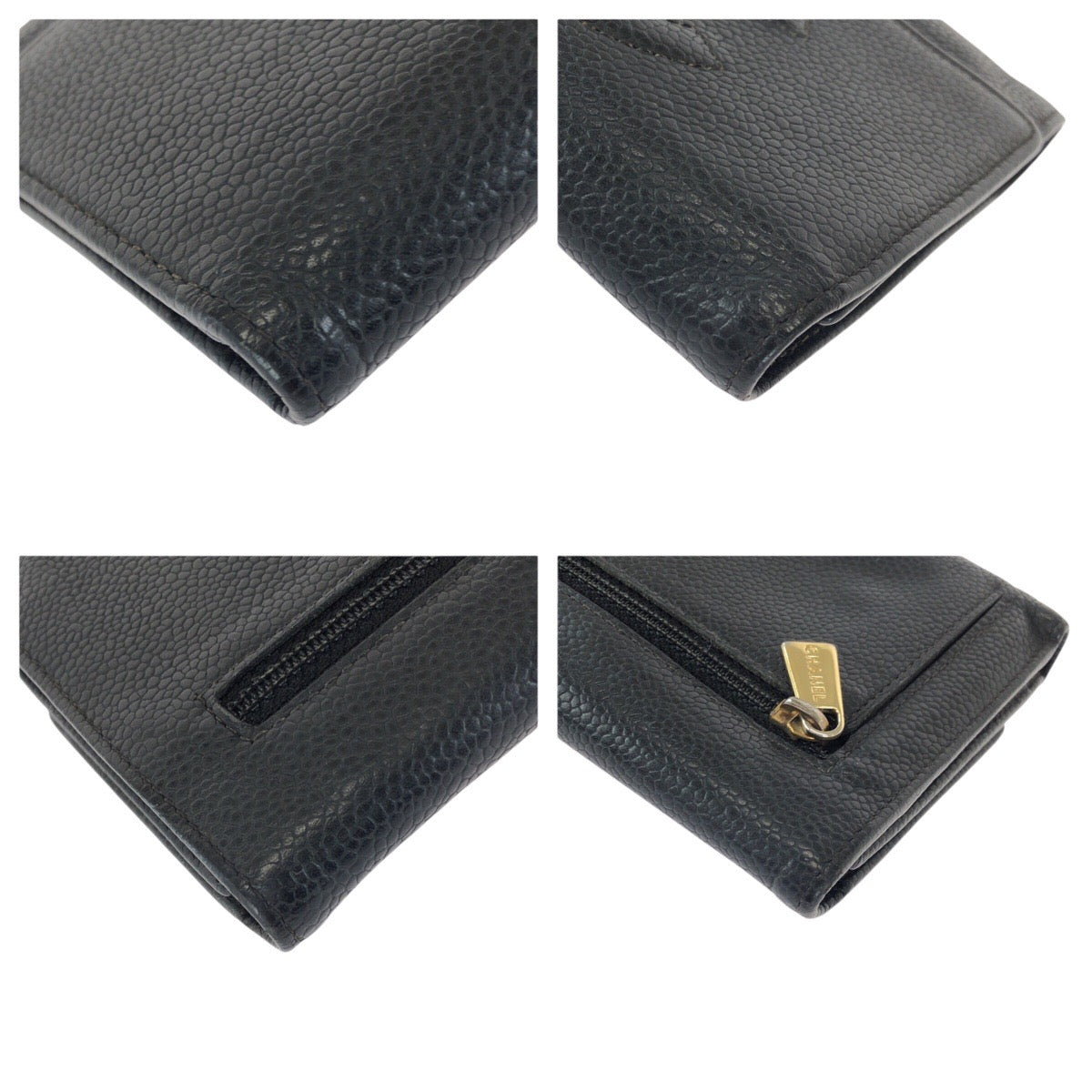 23370
CHANEL シャネル ヴィンテージ ココマーク ブラック 黒 ゴールド金具 キャビアスキン 折財布 コンパクトウォレット レディース AB35
