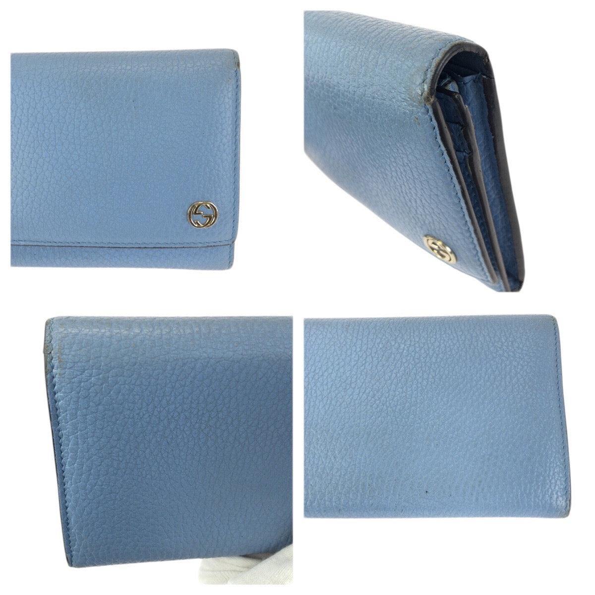 23371
GUCCI グッチ インターロッキングG コンチネンタル ライトブルー ゴールド金具 レザー 449279 長財布 ロングウォレット レディース AB16