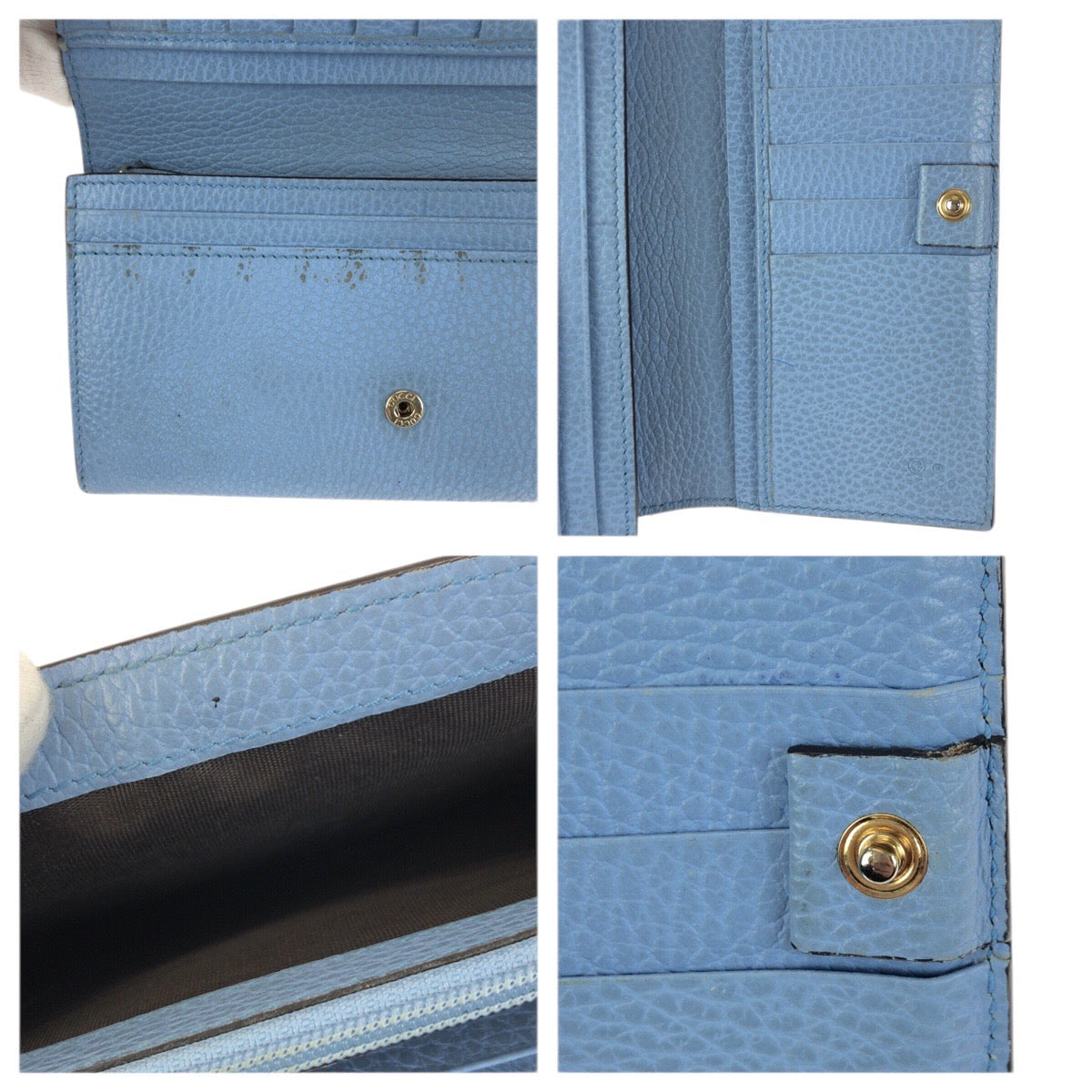 23371
GUCCI グッチ インターロッキングG コンチネンタル ライトブルー ゴールド金具 レザー 449279 長財布 ロングウォレット レディース AB16