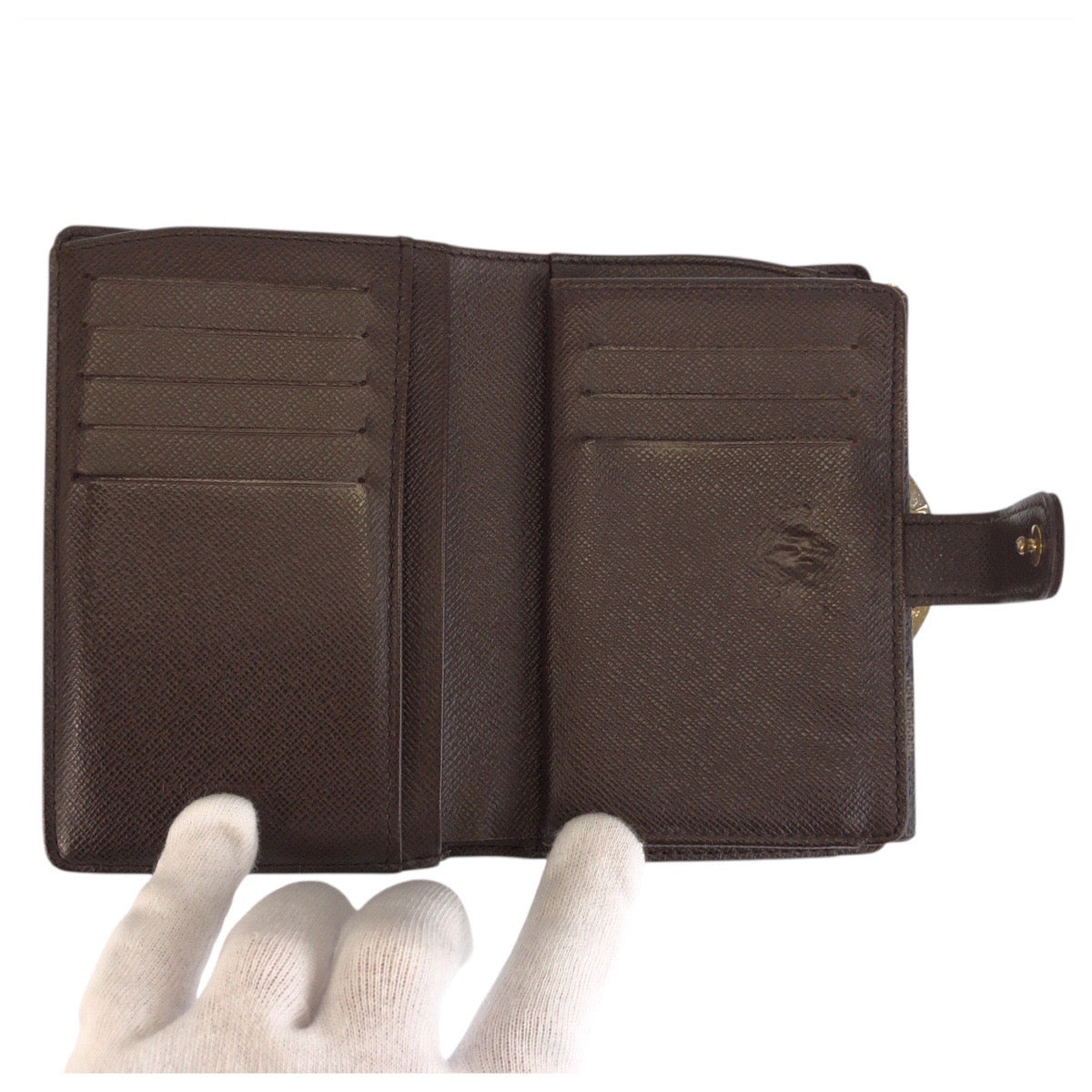 23372
LOUIS VUITTON ルイヴィトン ダミエ ポルトモネ ヴィエノワ ブラウン ゴールド金具 PVC N61664 折り財布 コンパクトウォレット レディース AB18