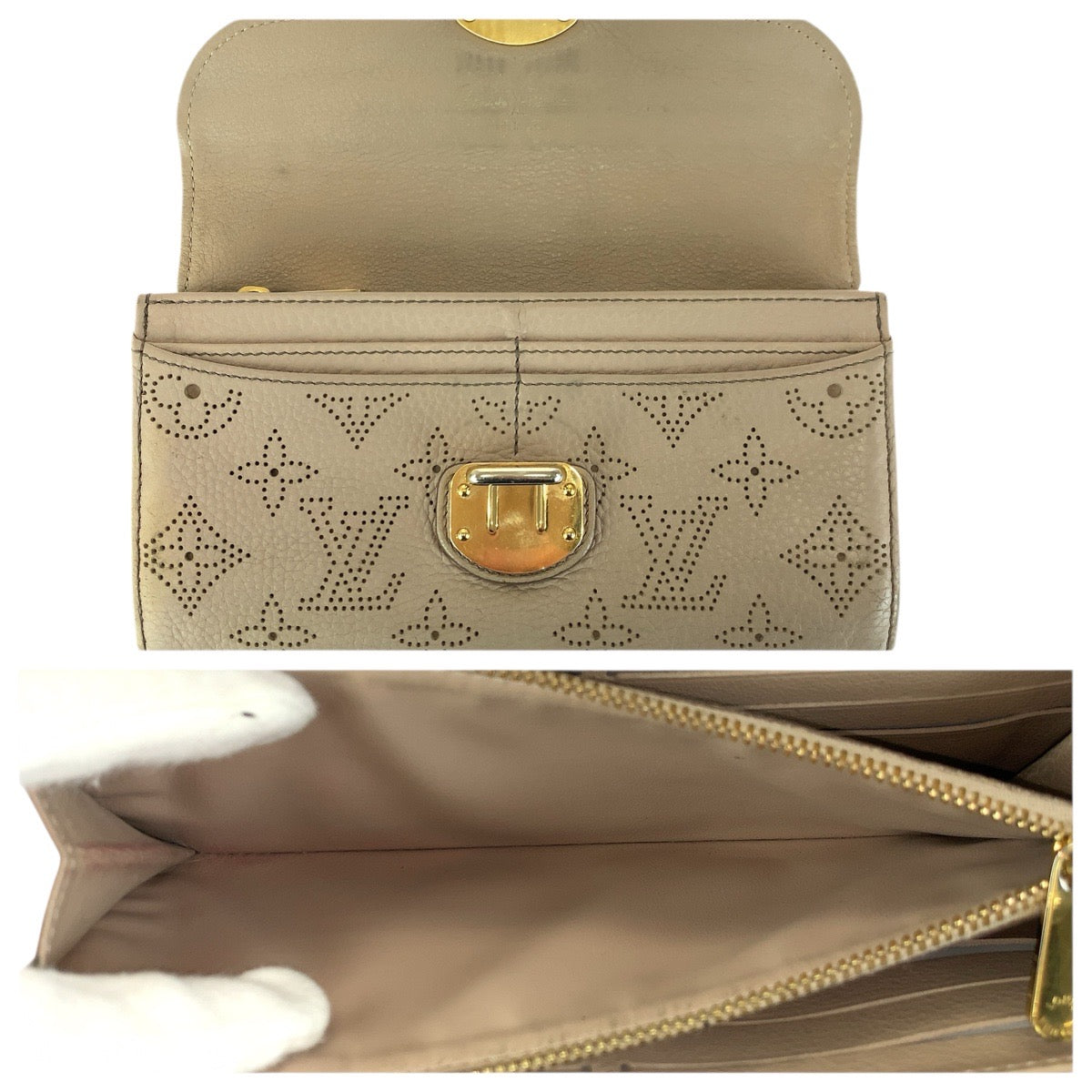 23373
LOUIS VUITTON ルイヴィトン モノグラム マヒナ ポルトフォイユ イリス ベージュ ゴールド金具 レザー M58139 長財布 ロングウォレット レディース AB21