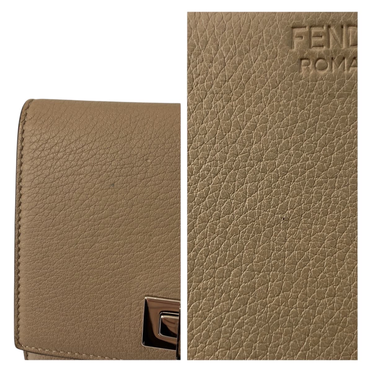 23374
FENDI フェンディ セレリア ピーカブー ベージュ シルバー金具 レザー 8M0438 折財布 コンパクトウォレット レディース ABP21