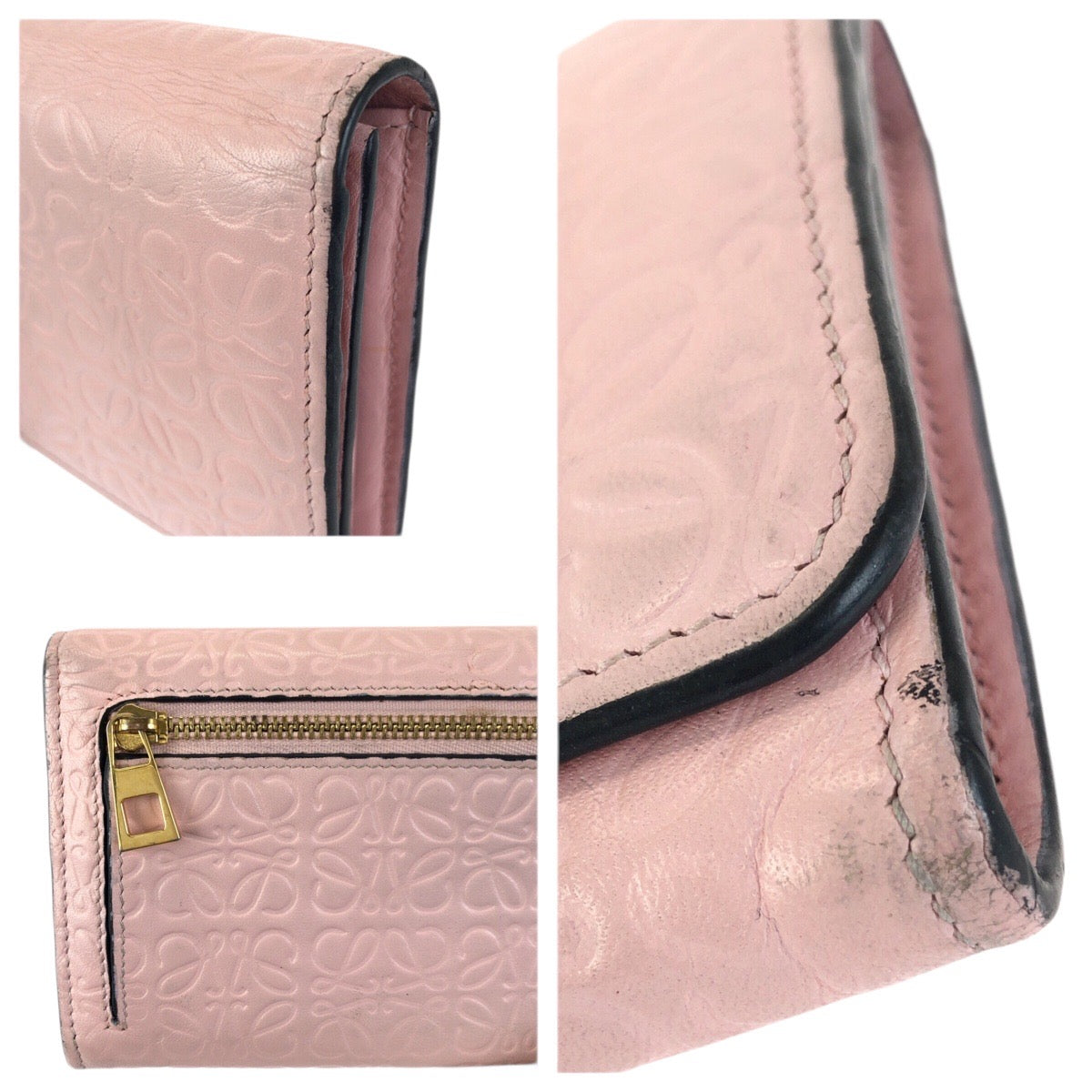 23375
LOEWE ロエベ アナグラム ピンク ゴールド金具 レザー 長財布 ロングウォレット レディース ABP21