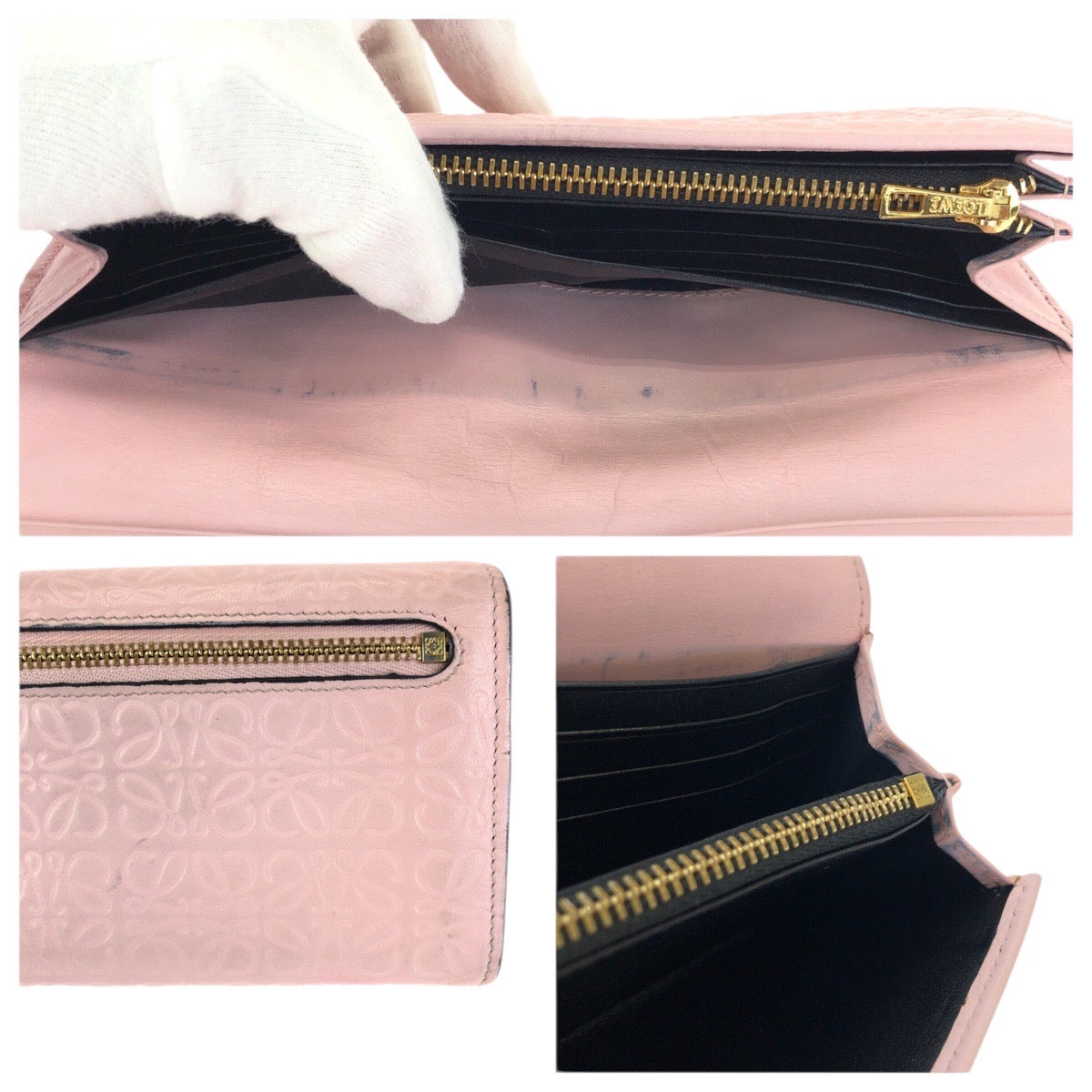 23375
LOEWE ロエベ アナグラム ピンク ゴールド金具 レザー 長財布 ロングウォレット レディース ABP21