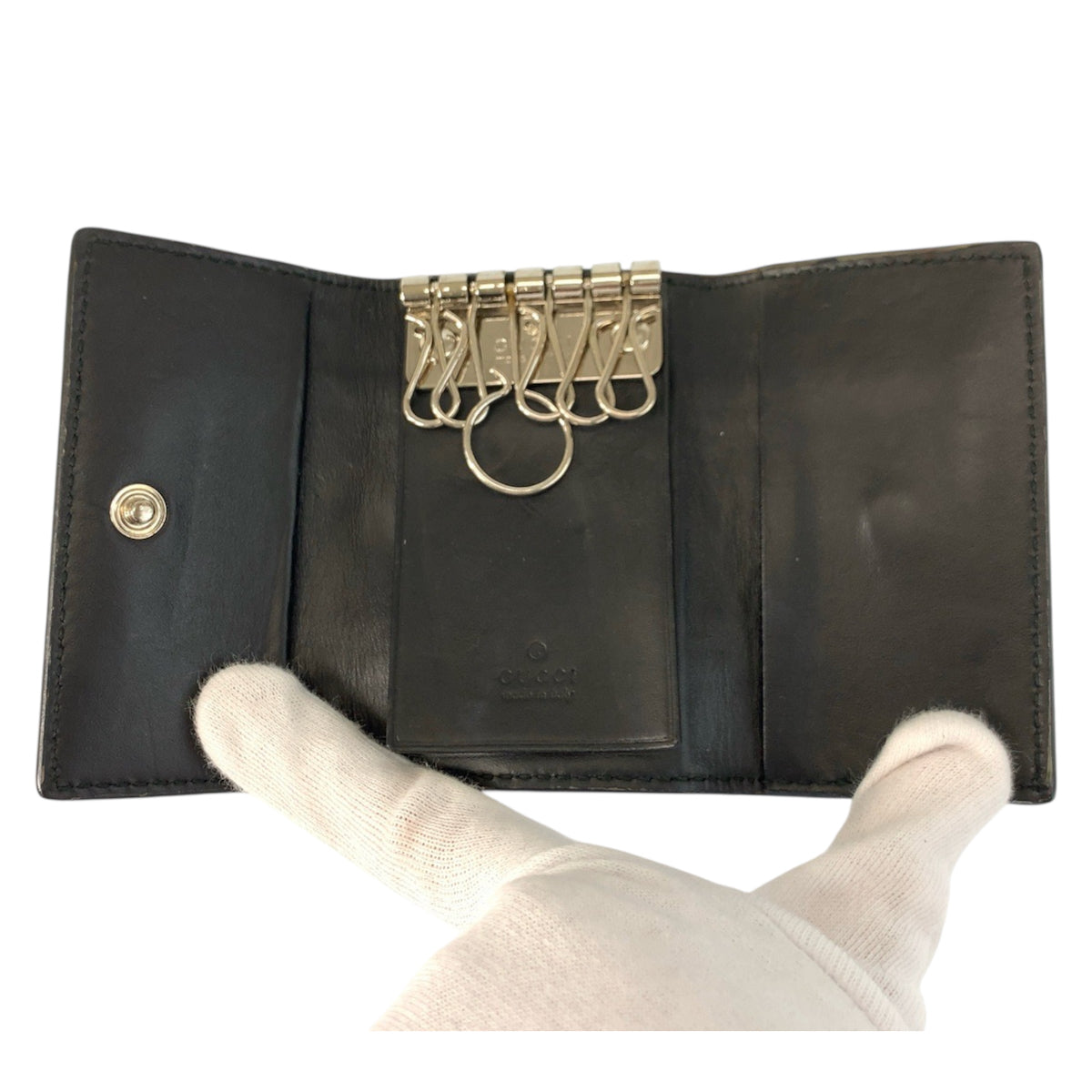 23377
GUCCI グッチ シェリーライン グッチシマ 6連 ブラック 黒 シルバー金具 レザー 408828 キーケース 男女兼用 メンズ AB14