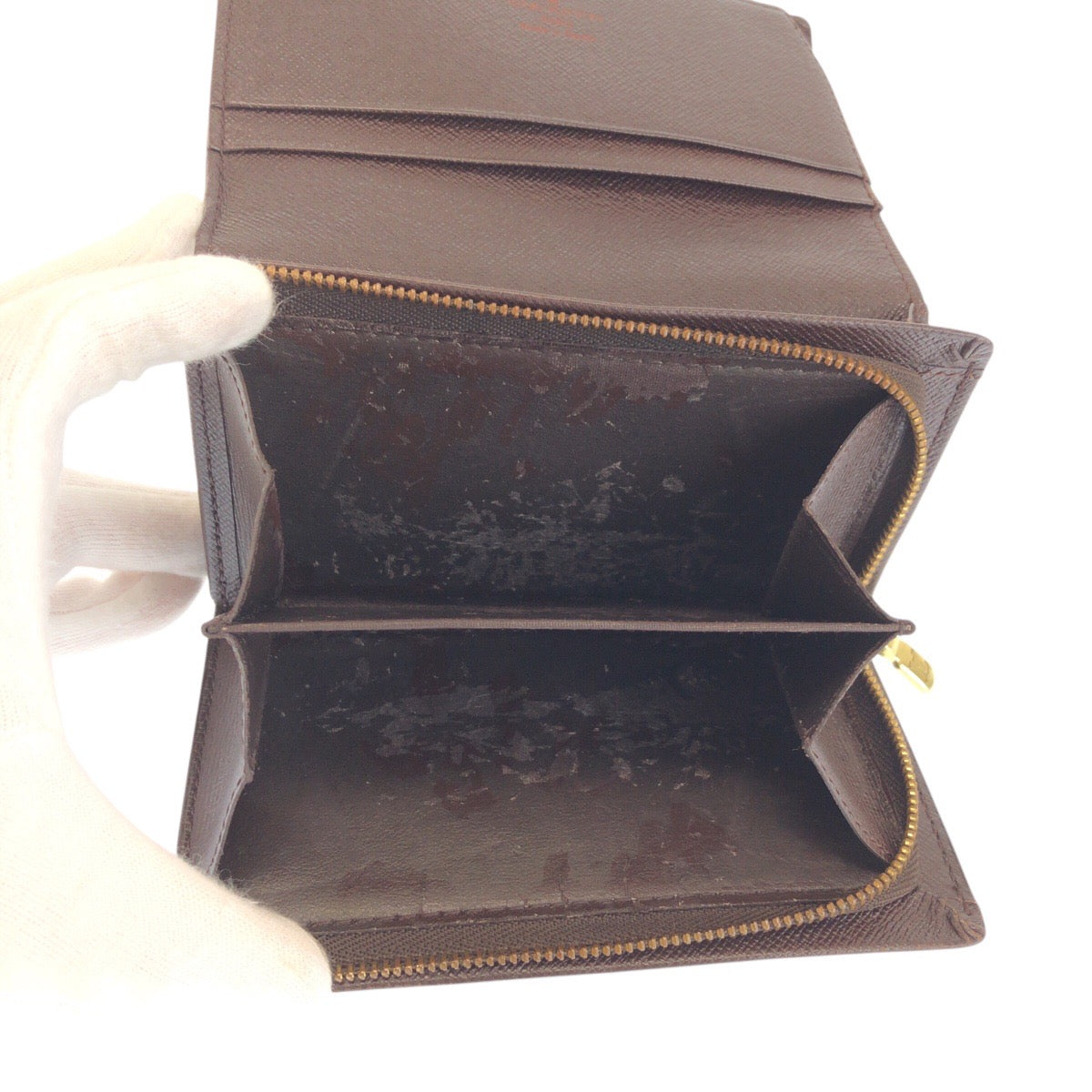 23380
LOUIS VUITTON ルイヴィトン ダミエ ポルトモネビエ トレゾール ブラウン ゴールド金具 PVC N61730 折り財布 コンパクトウォレット レディース AB16