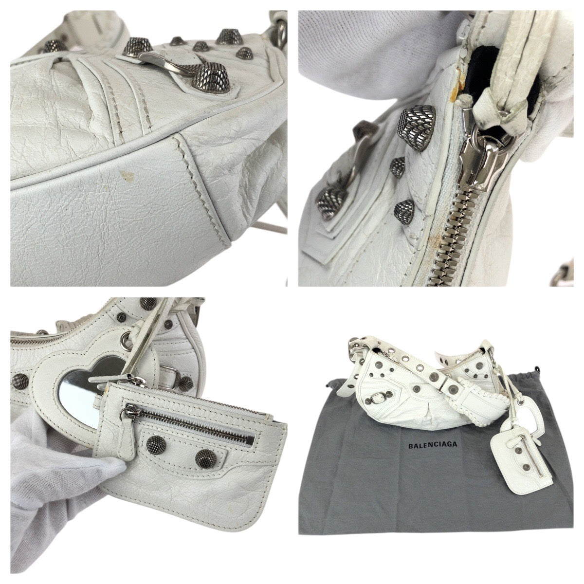 23382
BALENCIAGA バレンシアガ ル カゴール XS ホワイト シルバー金具 レザー 671309 ショルダーバッグ ポシェット レディース ABP140