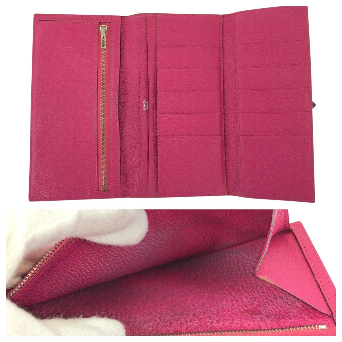23383
HERMES エルメス ベアン スフレ ピンク シルバー金具 ヴォーエプソン 長財布 ロングウォレット □K刻印 レディース ABP42