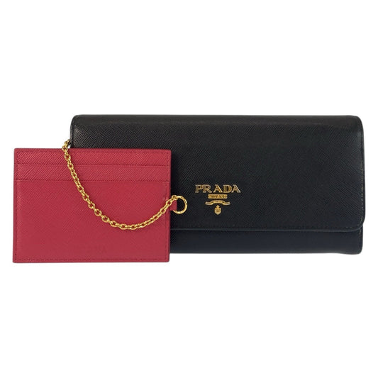 23385
PRADA プラダ サフィアーノ ブラック 黒 ピンク レザー 長財布 ロングウォレット レディース AB23