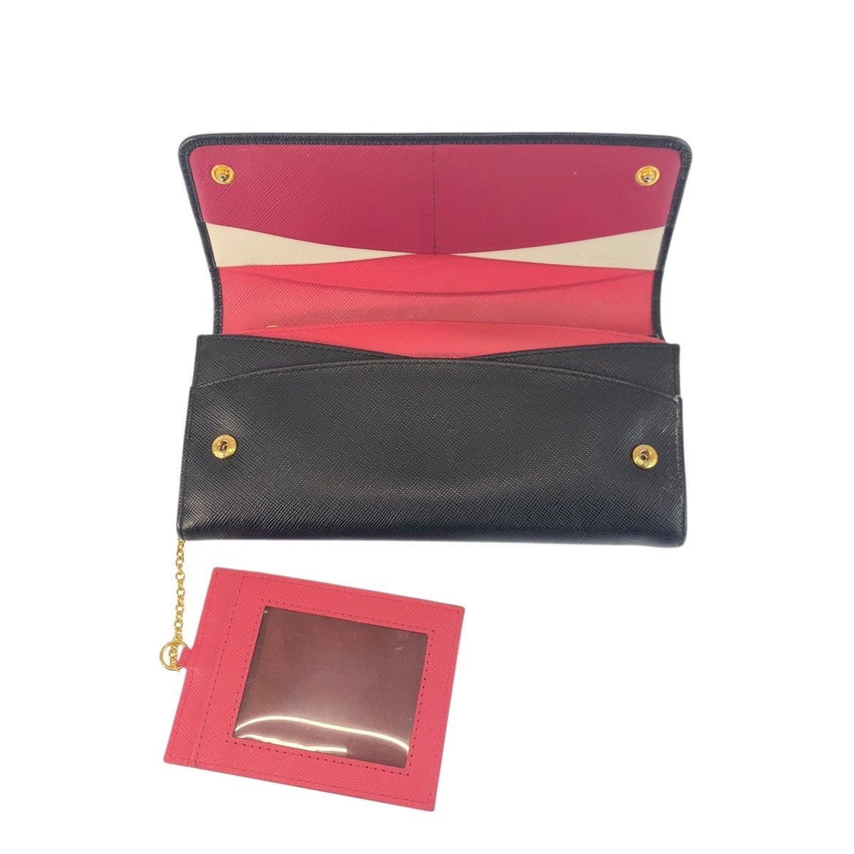 23385
PRADA プラダ サフィアーノ ブラック 黒 ピンク レザー 長財布 ロングウォレット レディース AB23