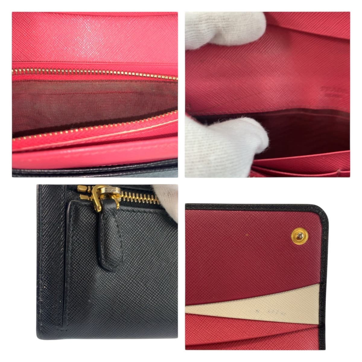 23385
PRADA プラダ サフィアーノ ブラック 黒 ピンク レザー 長財布 ロングウォレット レディース AB23