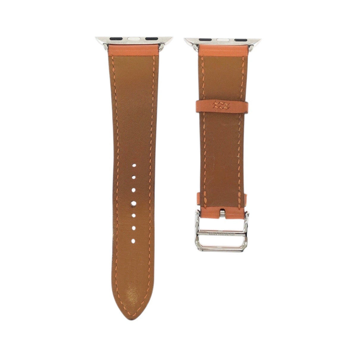 23395
HERMES エルメス シンプルトゥール 38/40/41/42mm オレンジ シルバー金具 レザー 腕時計 アップルウォッチバンド 男女兼用 B刻印 レディース AB14