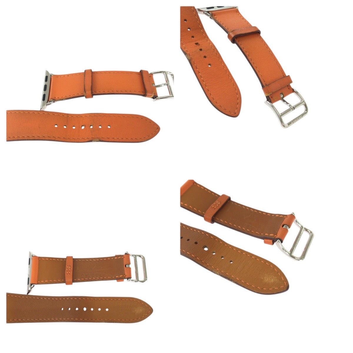 23395
HERMES エルメス シンプルトゥール 38/40/41/42mm オレンジ シルバー金具 レザー 腕時計 アップルウォッチバンド 男女兼用 B刻印 レディース AB14