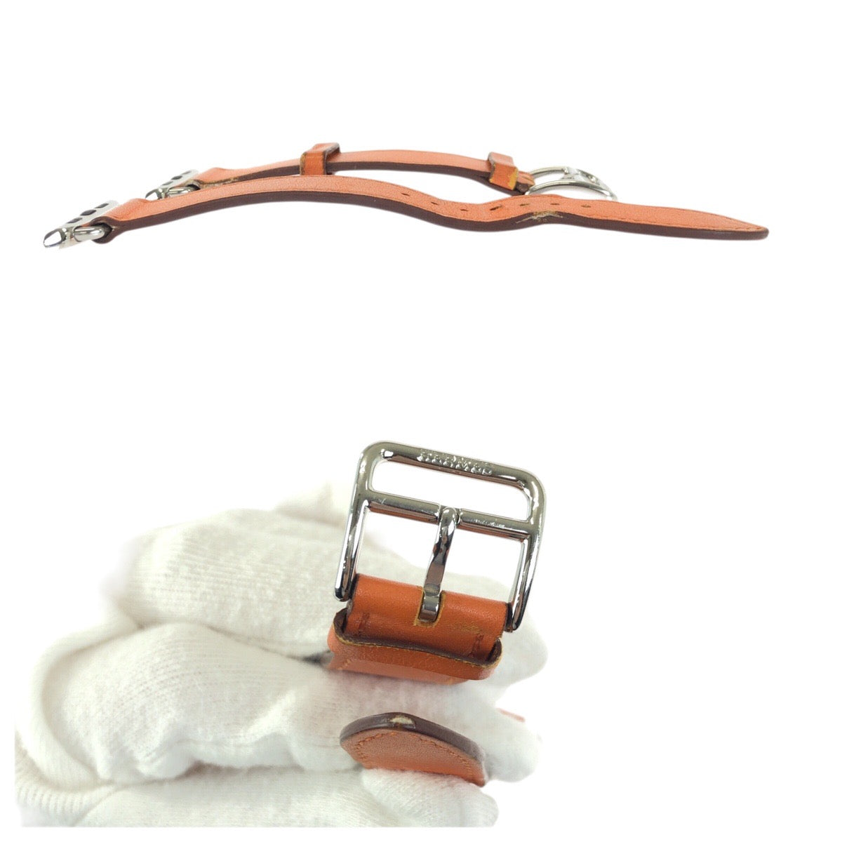 23395
HERMES エルメス シンプルトゥール 38/40/41/42mm オレンジ シルバー金具 レザー 腕時計 アップルウォッチバンド 男女兼用 B刻印 レディース AB14