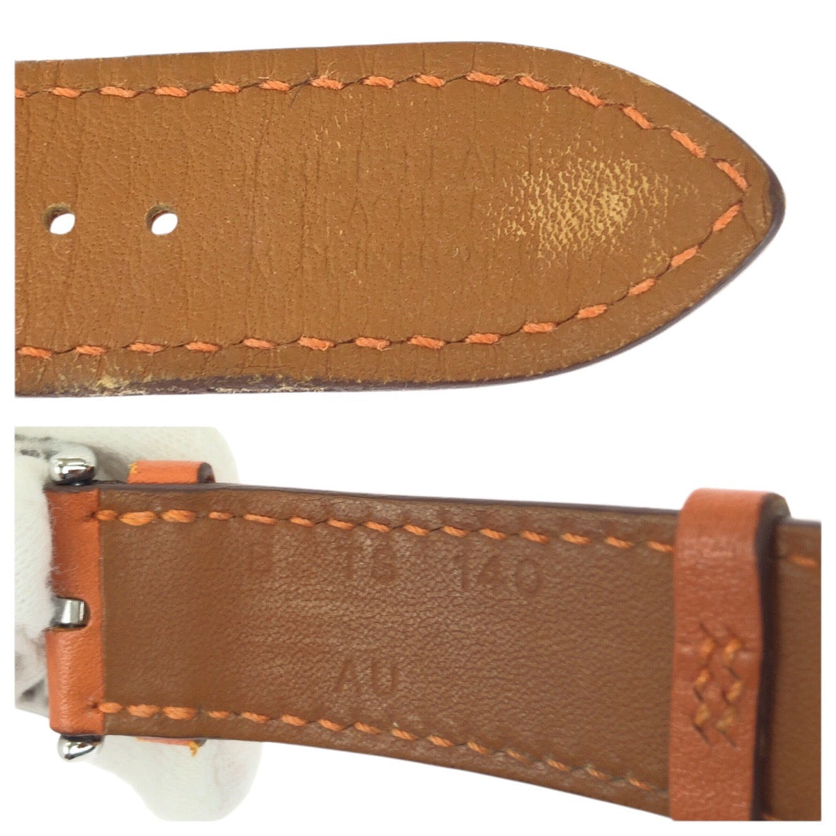 23395
HERMES エルメス シンプルトゥール 38/40/41/42mm オレンジ シルバー金具 レザー 腕時計 アップルウォッチバンド 男女兼用 B刻印 レディース AB14