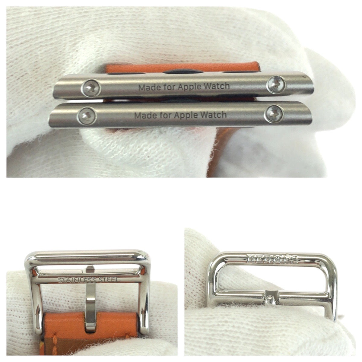 23395
HERMES エルメス シンプルトゥール 38/40/41/42mm オレンジ シルバー金具 レザー 腕時計 アップルウォッチバンド 男女兼用 B刻印 レディース AB14