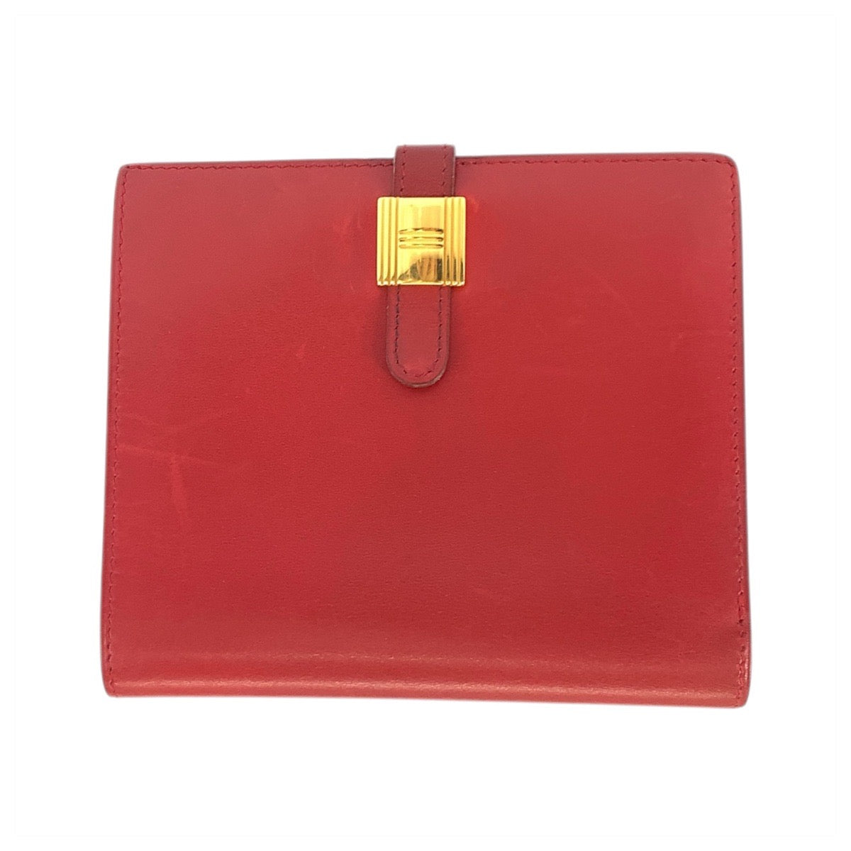 23397
HERMES エルメス ソミュール レッド ゴールド金具 レザー 折財布 コンパクトウォレット ◯X刻印 レディース AB42