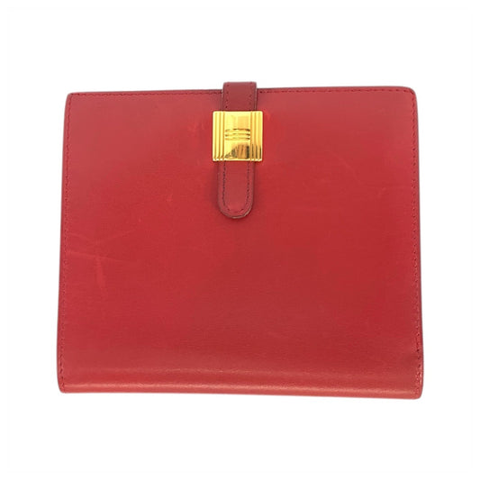 23397
HERMES エルメス ソミュール レッド ゴールド金具 レザー 折財布 コンパクトウォレット ◯X刻印 レディース AB42
