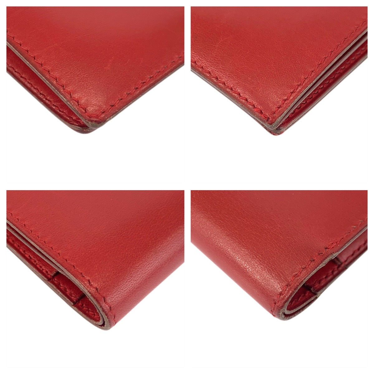 23397
HERMES エルメス ソミュール レッド ゴールド金具 レザー 折財布 コンパクトウォレット ◯X刻印 レディース AB42