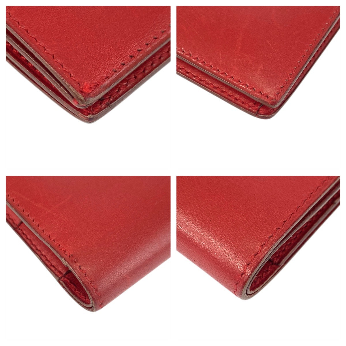 23397
HERMES エルメス ソミュール レッド ゴールド金具 レザー 折財布 コンパクトウォレット ◯X刻印 レディース AB42