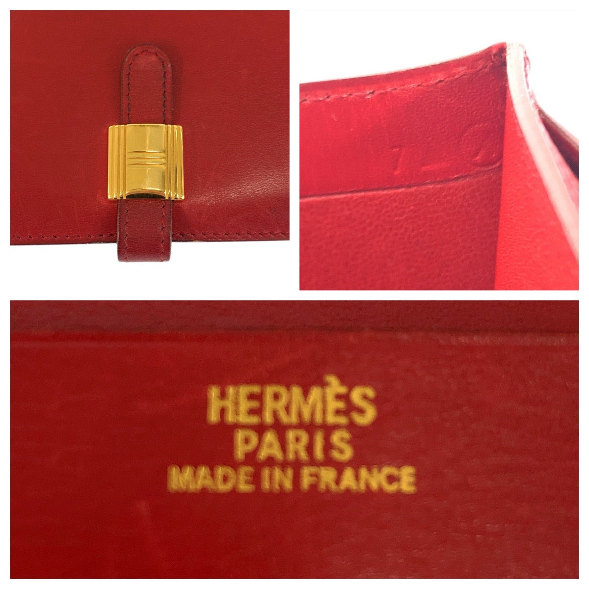 23397
HERMES エルメス ソミュール レッド ゴールド金具 レザー 折財布 コンパクトウォレット ◯X刻印 レディース AB42