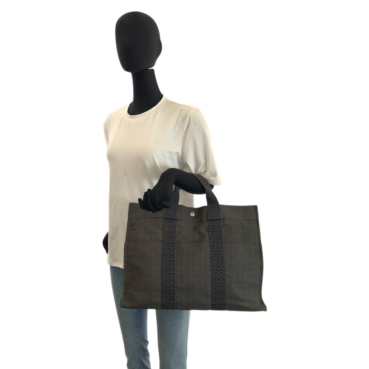 23399
HERMES エルメス エールラインMM グレー シルバー金具 ポリアミド / ポリエステル トートバッグ ハンドバッグ レディース ABP21