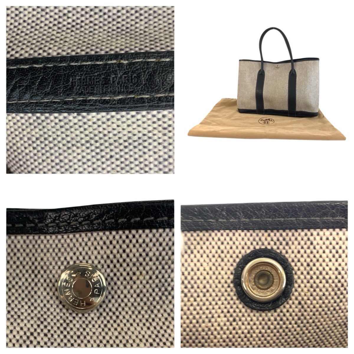 23400
HERMES エルメス ガーデンパーティPM グレー ブラック シルバー金具 トワルアッシュ / レザー トートバッグ ハンドバッグ レディース AB140