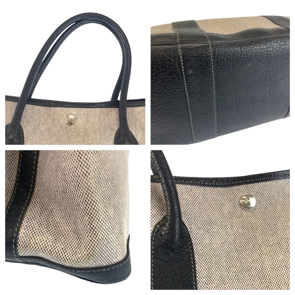 23400
HERMES エルメス ガーデンパーティPM グレー ブラック シルバー金具 トワルアッシュ / レザー トートバッグ ハンドバッグ レディース AB140