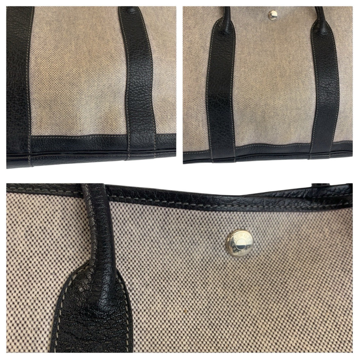 23400
HERMES エルメス ガーデンパーティPM グレー ブラック シルバー金具 トワルアッシュ / レザー トートバッグ ハンドバッグ レディース AB140