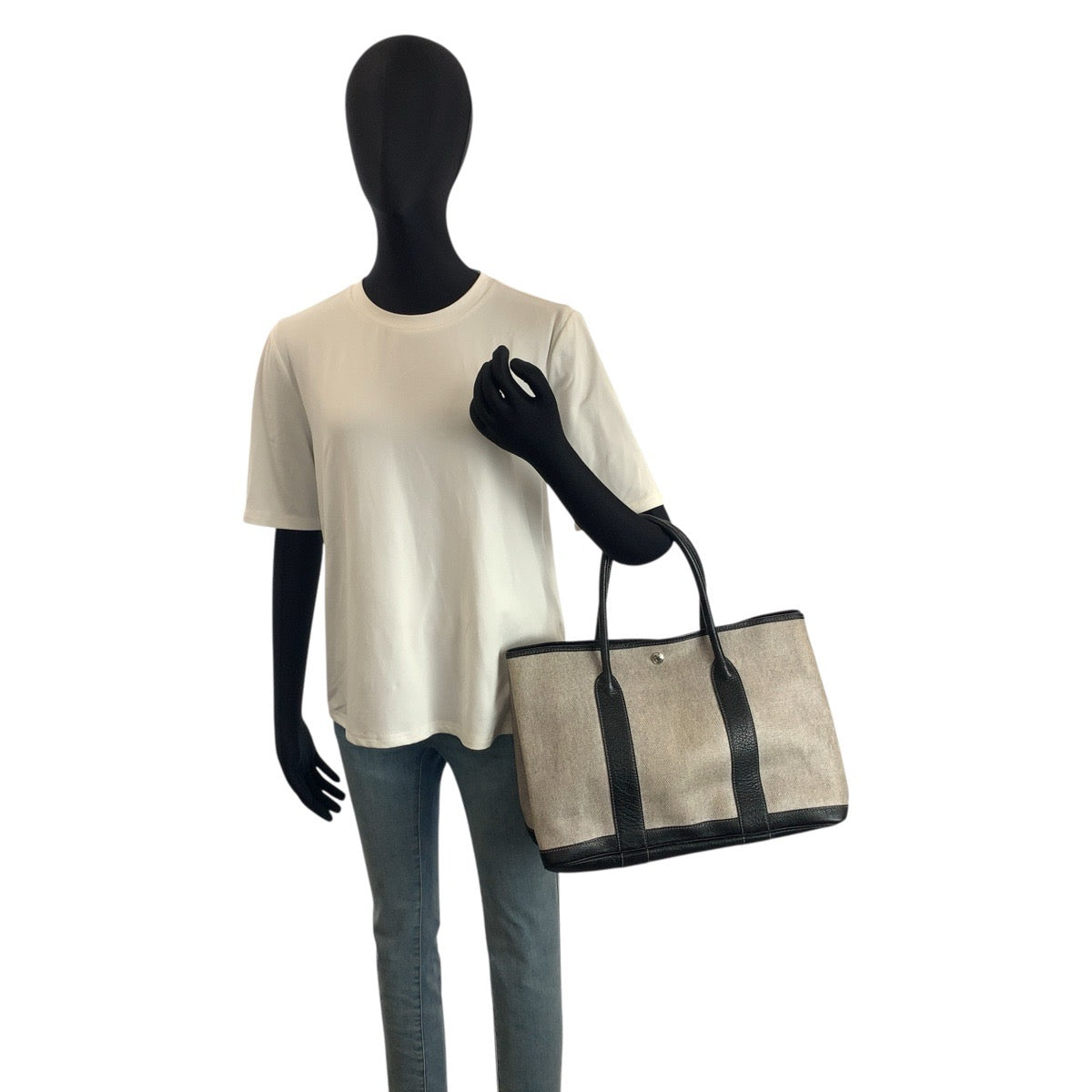 23400
HERMES エルメス ガーデンパーティPM グレー ブラック シルバー金具 トワルアッシュ / レザー トートバッグ ハンドバッグ レディース AB140