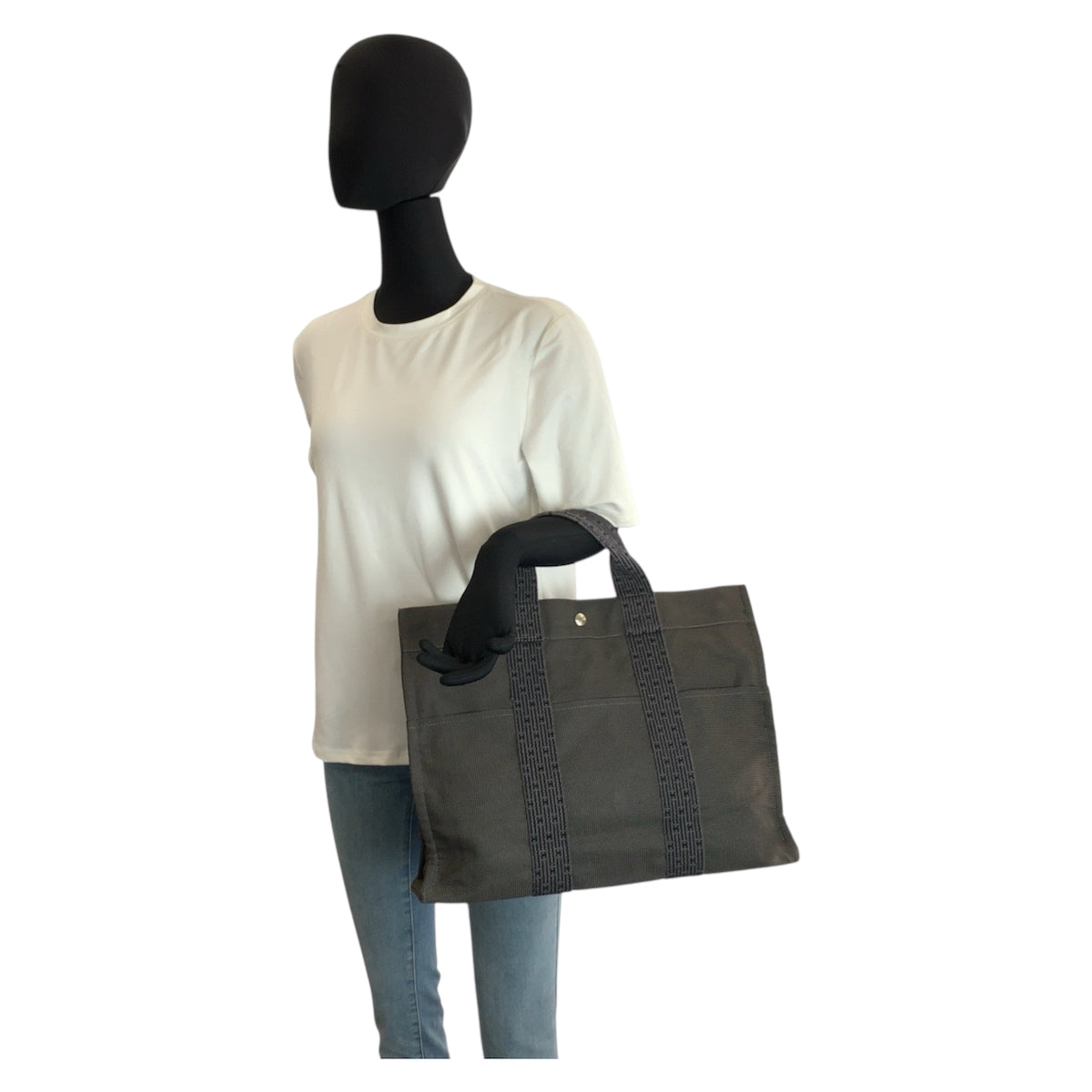 23402
HERMES エルメス エールラインMM グレー シルバー金具 ポリアミド / ポリエステル トートバッグ ハンドバッグ レディース ABP21