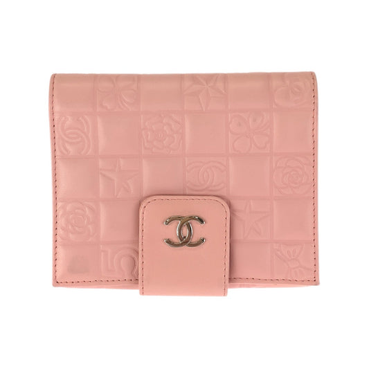 23407
CHANEL シャネル ヴィンテージ アイコン チョコバー ココマーク ピンク シルバー金具 ラムスキン 折財布 コンパクトウォレット レディース A74