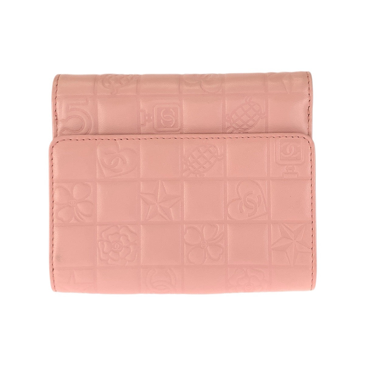 23407
CHANEL シャネル ヴィンテージ アイコン チョコバー ココマーク ピンク シルバー金具 ラムスキン 折財布 コンパクトウォレット レディース A74