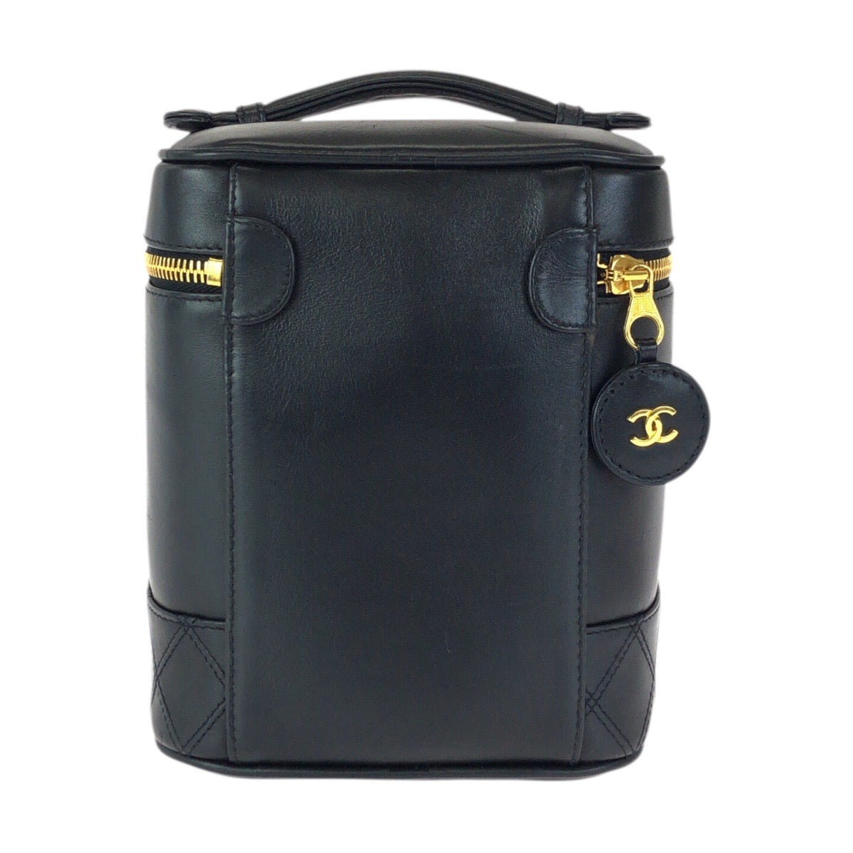 23408
CHANEL シャネル ヴィンテージ ビコローレ ココマーク ブラック 黒 ゴールド金具 ラムスキン ハンドバッグ バニティバッグ 化粧ポーチ レディース ABP80